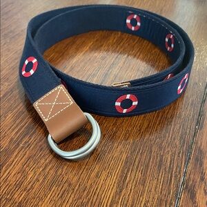 Cremiux Nautical Belt 38 navy red white life preserver print tan leather
